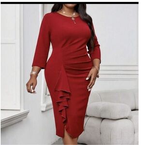 SHEIN Red Draped Midi Dress